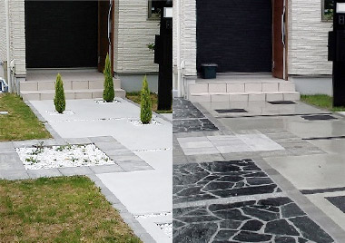 庭の竣工前と竣工後の比較写真